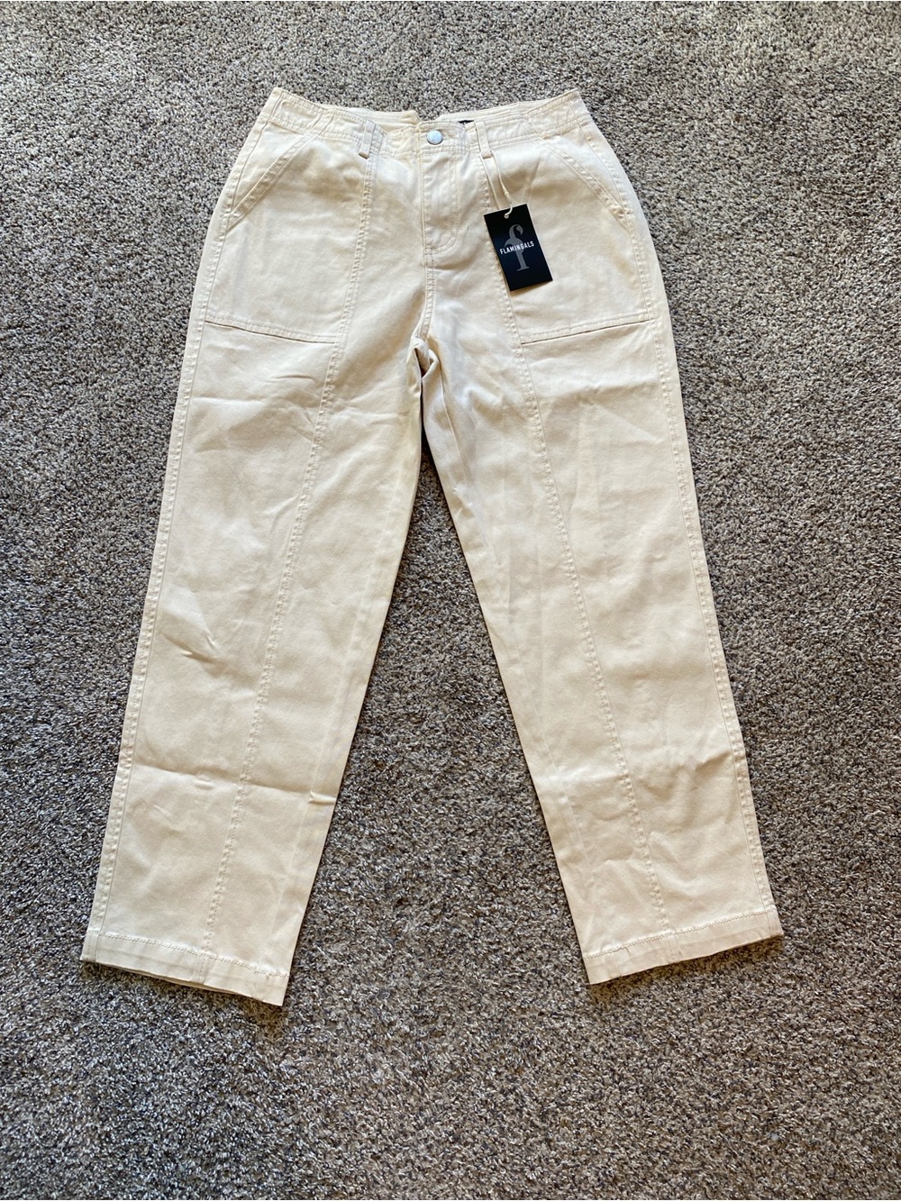 Flamingals NWT Women’s Cream Straight-Leg Utility Pants Size Small